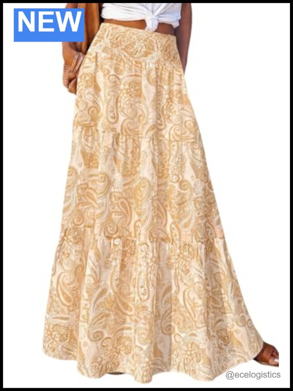 Boho Floral Maxi Skirt High Waisted A-Line Summer Flowy Skirt
